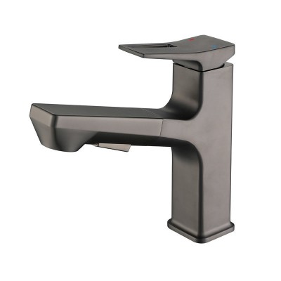 新款方形抽拉水龙头 黄铜冷热伸缩洗脸池面盆台盆冷热两用水龙头