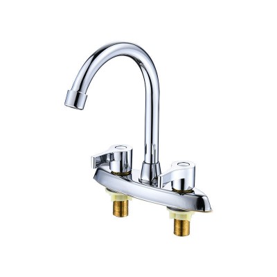 全铜面盆水龙头双把双孔三孔双开关冷热水龙头洗手盆厨房水家用