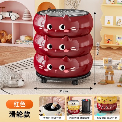 高颜值垃圾桶家用带盖滑轮可移动高级感厨房卧室卫生间垃圾收纳筒